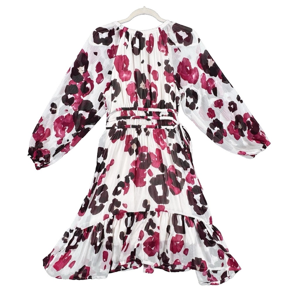 Calvin Klein Womens Floral Chiffon Smocked Waist Dress Sz 4 Pink White